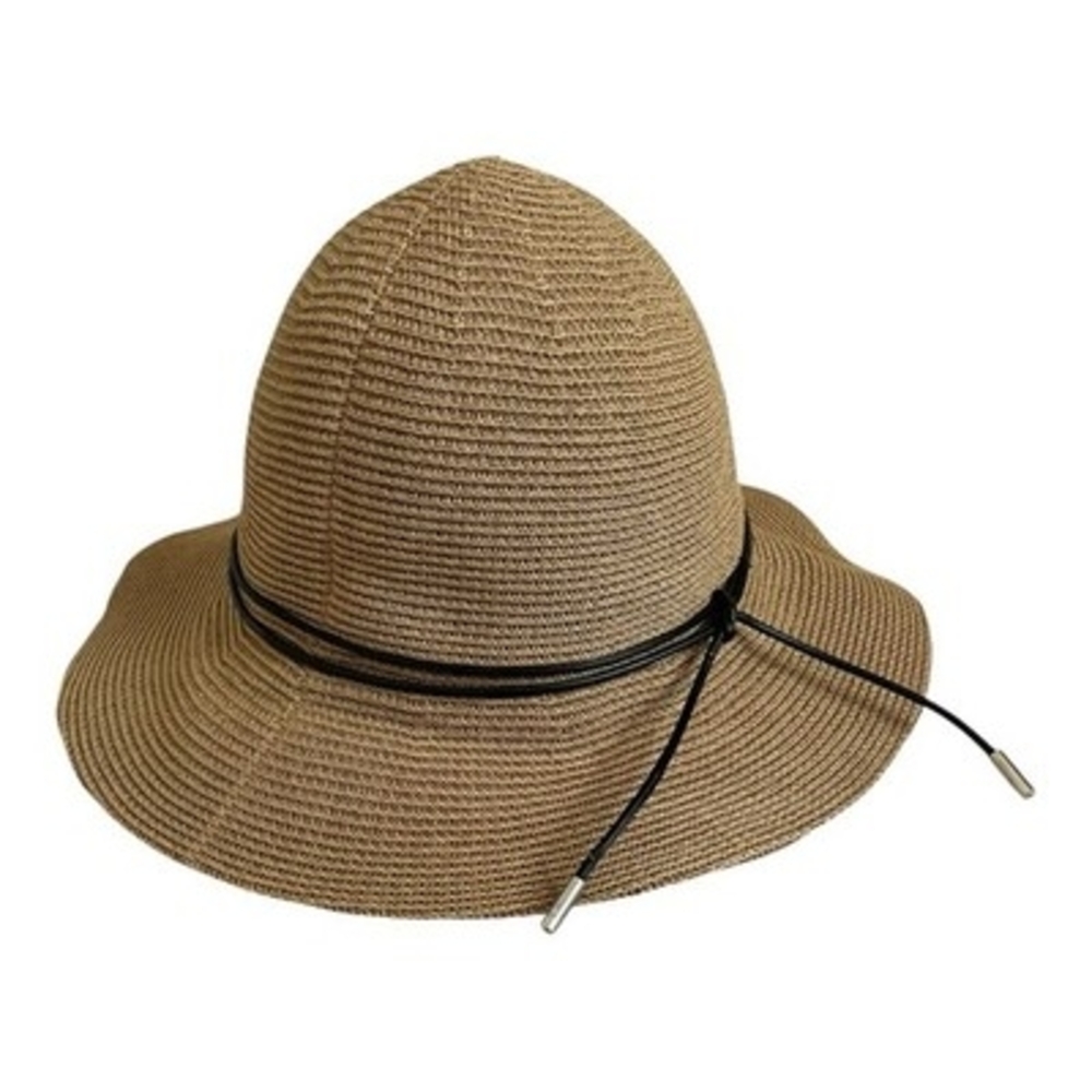 Women's Wide Brim Straw Sun Hat Beach Floppy Summer Linen Cap Black Leather Tie - Picture 6 of 7